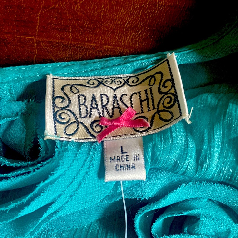 Wtags, Baraschi Anthropologie blue top. Beautiful detail, key hole back button.